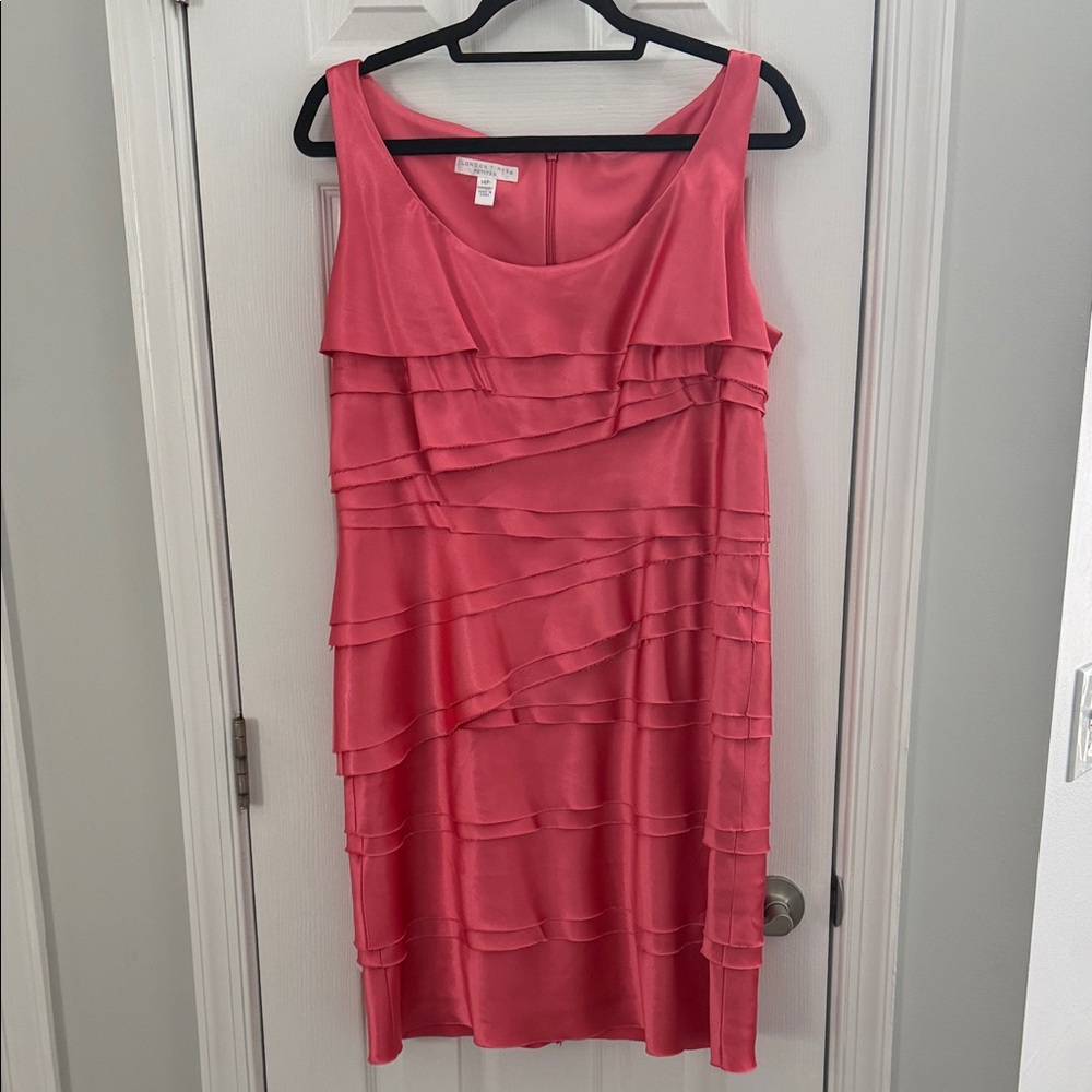 London Times Vibrant Coral Pink Layered Mini Dress